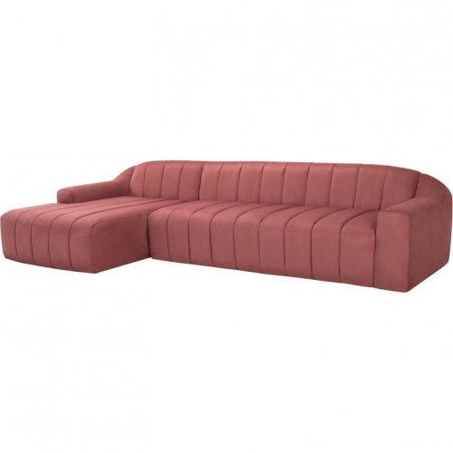 Coraline Sectional Sofa w/ Left Chaise in Channel Tufted Chianti Microsuede