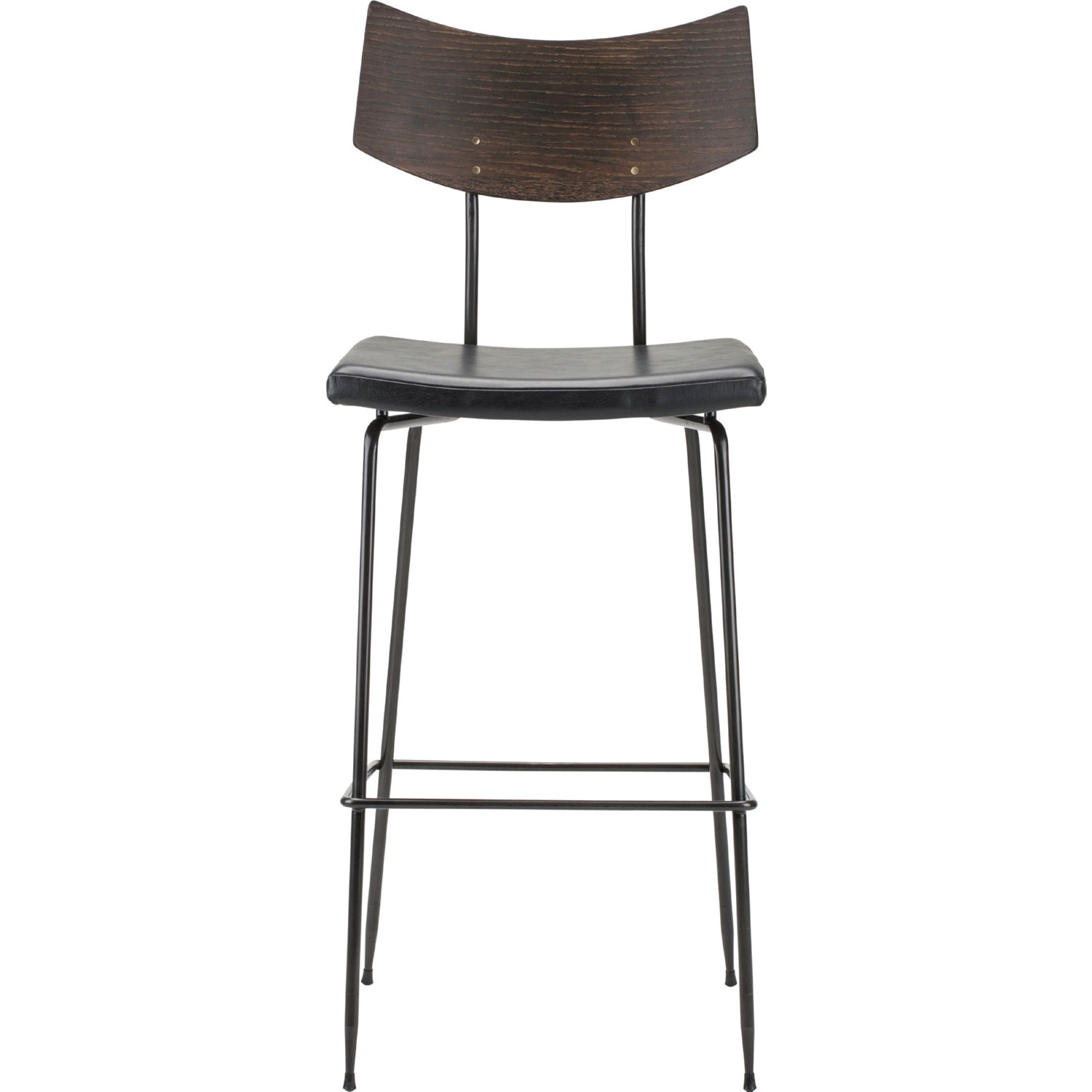 Nuevo HGSR686 Soli Bar Stool w/ Seared Oak Back & Black Leather Seat on ...