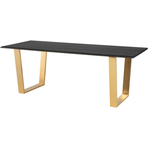 Linea 79" Dining Table in Ebonized Oak w/ Brass Inlay & Gold Steel