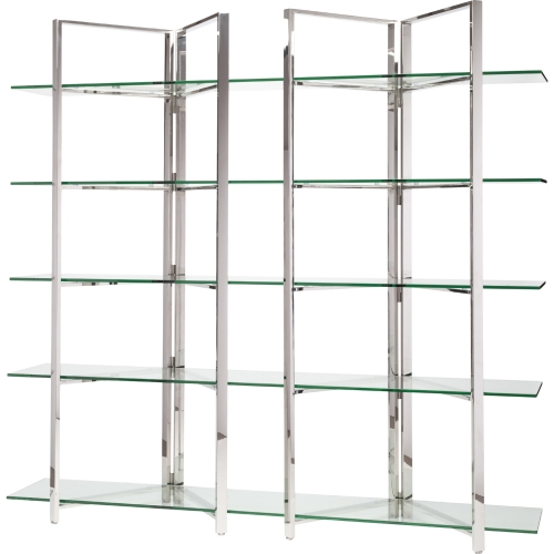 Elton Shelving Unit w/ 5 Glass Shelves on Polished Stainless Frame