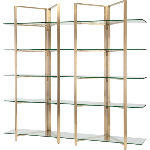 Elton Shelving Unit w/ 5 Glass Shelves on Brushed Gold Frame