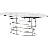 Tiffany Oval 77" Dining Table w/ Clear Glass on Polished Silver Stainless Steel Geometric Base