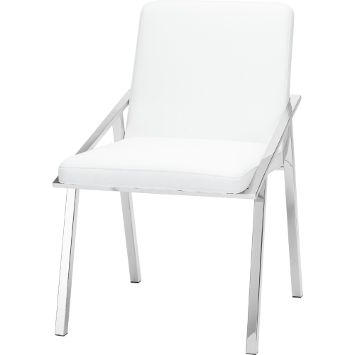 Nika Dining Chair in White Naugahyde on Polished Stainless Frame