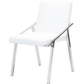 Nika Dining Chair in White Naugahyde on Polished Stainless Frame