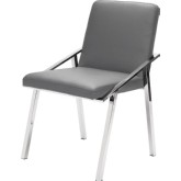 Nika Dining Chair in Grey Naugahyde on Polished Stainless Frame