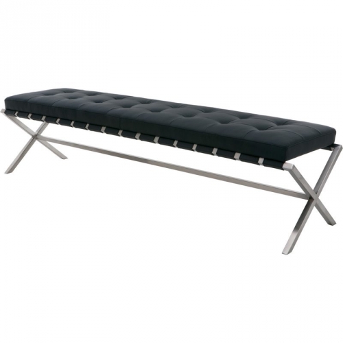 Auguste 59" Bench w/ Black Seat on Brushed Stainless Steel X Legs