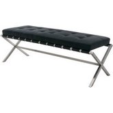 Auguste 47" Bench w/ Black Seat on Brushed Stainless Steel X Legs