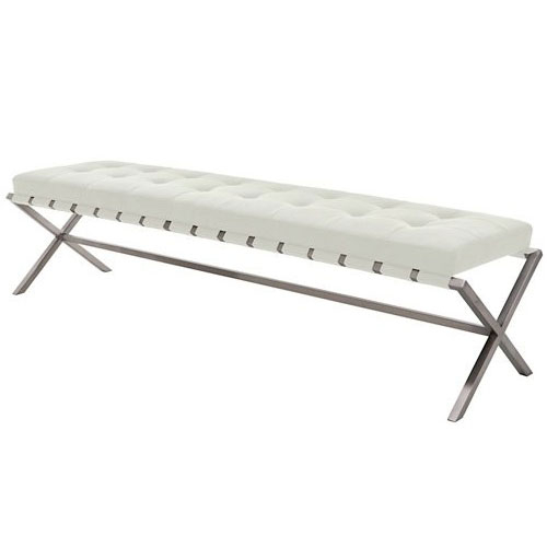 Auguste 59" Bench w/ White Seat on Brushed Stainless Steel X Legs