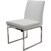 Savine Dining Chair in White Naugahyde w/ Polished Stainless Base