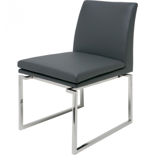 Savine Dining Chair in Grey Naugahyde w/ Polished Stainless Base