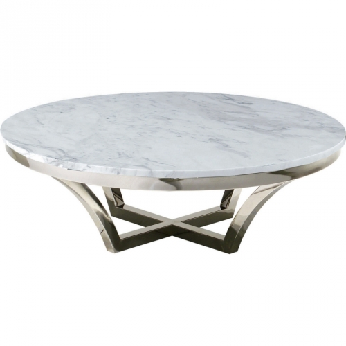 Aurora Coffee Table w/ Polished Stainless Frame & White Marble Top