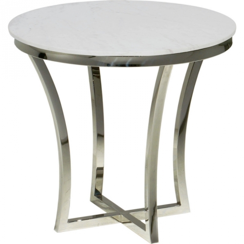 Aurora Side Table w/ Polished Stainless Frame & White Marble Top