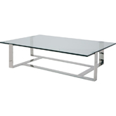 Flynn 48" Coffee Table in Polished Stainless Steel & Tempered Glass