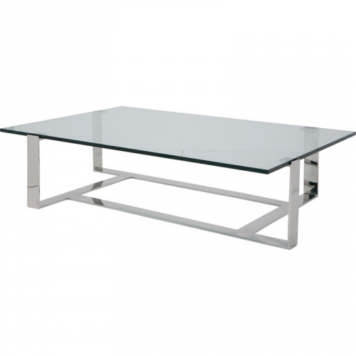 Flynn 62" Coffee Table in Polished Stainless Steel & Tempered Glass