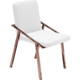 Nika Dining Chair in White Naugahyde on Rose Gold Stainless Steel Frame