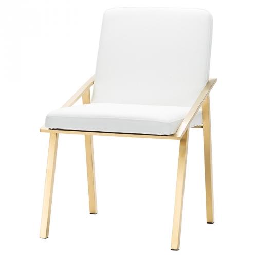 Nika Dining Chair in White Naugahyde Brushed Gold Frame