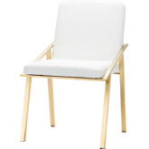 Nika Dining Chair in White Naugahyde Brushed Gold Frame