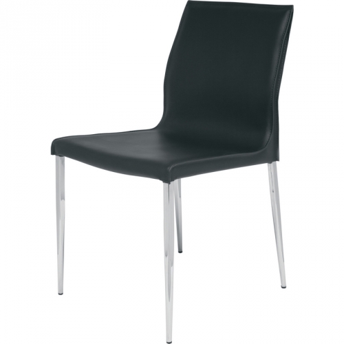 Colter Armless Dining Chair in Black Leather & Chrome