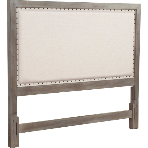 Classic King Headboard in Distressed Natural Grey Wood & Linen