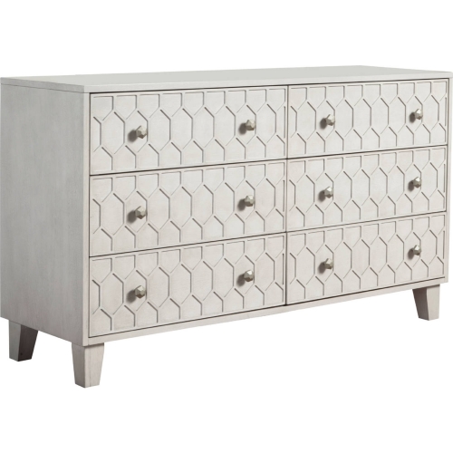 Denver 6 Drawer Dresser in Honeycomb Pattern Light Gray Finish