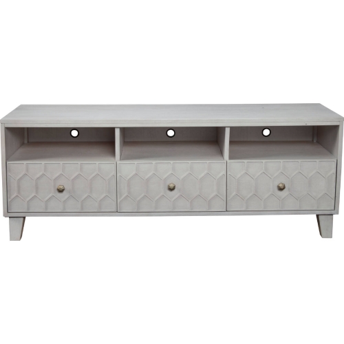 Denver 64" TV Stand Console in Honeycomb Pattern Light Gray Finish