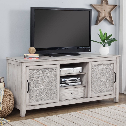 Aria 64" TV Stand Console in Weathered Light Gray