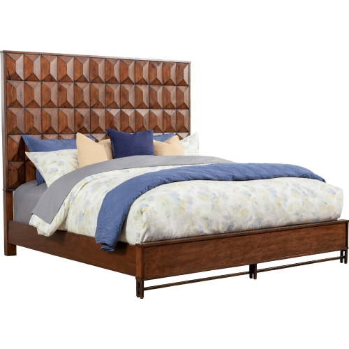 Trig Queen Panel Bed in Aged Brown Wood