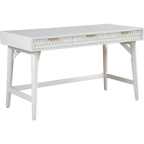 White Pearl 52" Desk in Textured White Finish & Gold