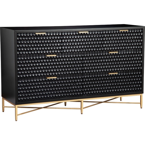 Black Pearl 7 Drawer Dresser in Black Wood & Gold