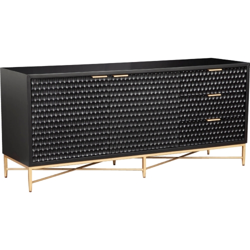 Black Pearl 64" TV Stand Console in Black Wood & Gold