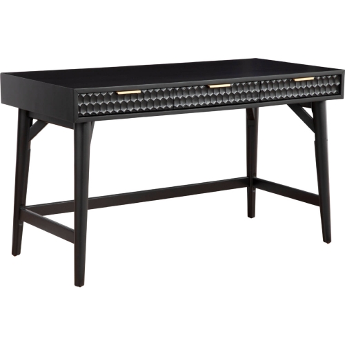 Black Pearl 52" Desk in Black Wood & Gold