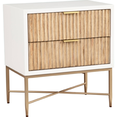 Larsen Nightstand in White & Natural Wood & Gold