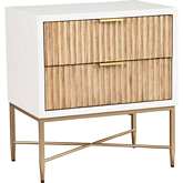 Larsen Nightstand in White & Natural Wood & Gold