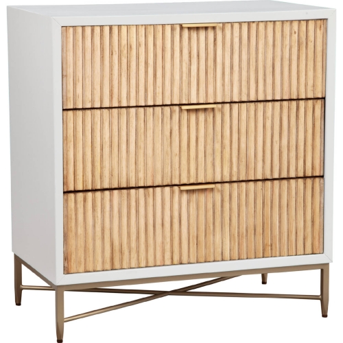 Larsen 3 Drawer Chest in White & Natural Wood & Gold