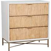 Larsen 3 Drawer Chest in White & Natural Wood & Gold