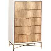 Larsen 5 Drawer Chest in White & Natural Wood & Gold