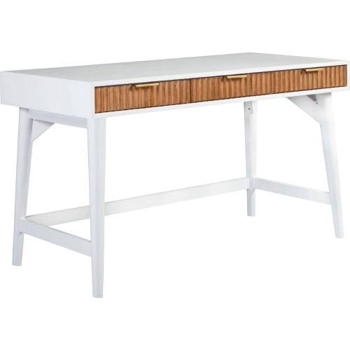 Larsen 52" Desk in White & Natural Wood & Gold