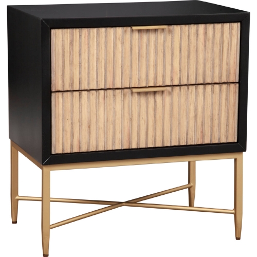 Larsen Nightstand in Black & Natural Wood & Gold