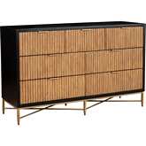 Larsen 7 Drawer Dresser in Black & Natural Wood & Gold