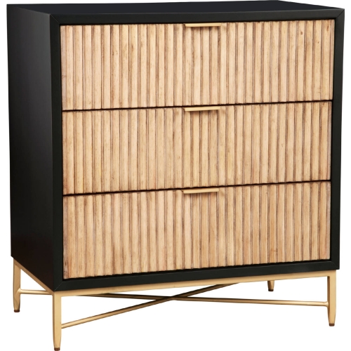 Larsen 3 Drawer Chest in Black & Natural Wood & Gold