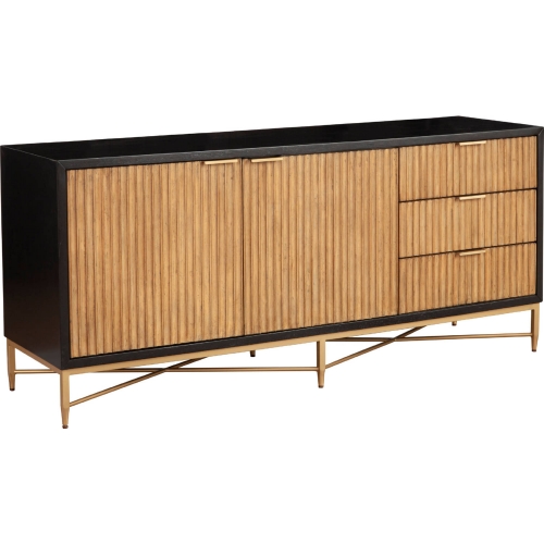 Larsen 64" TV Stand Console in Black & Natural Wood & Gold