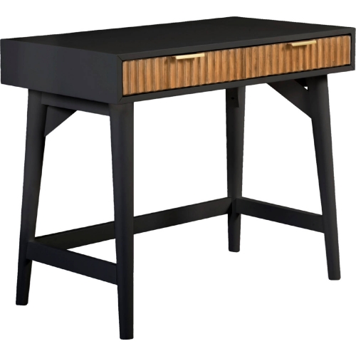 Larsen 36" Mini Desk in Black & Natural Wood & Gold