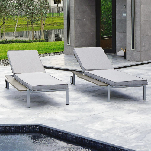 Sunrise Sun Lounger in Grey Sunbrella Fabric & Stainless Steel (Set of 2)