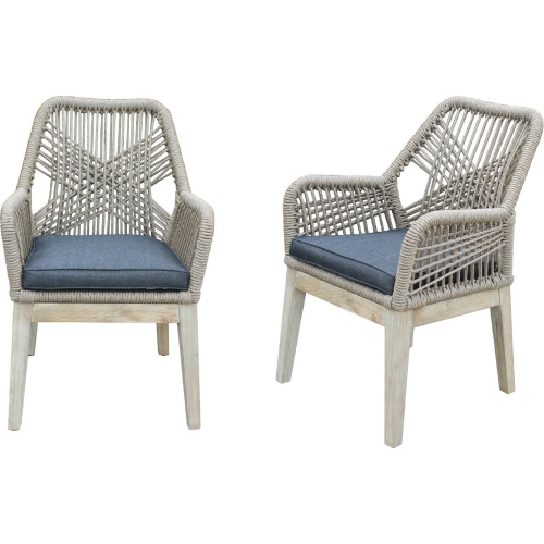 Santino Outdoor Dining Chair in Wood, Beige Rope & Grey Sunbrella Fabric (Set of 2)