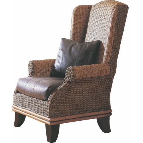 Bali Wing Chair in Woven Rattan w/ White Cushion