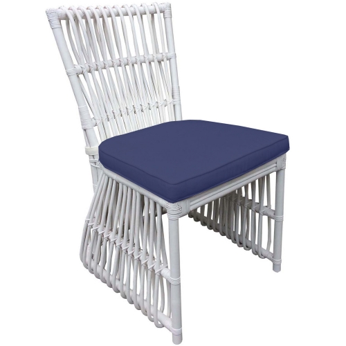 Bungalow Dining Chair in White Rattan & Navy Fabric