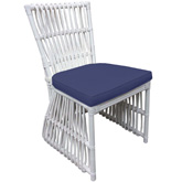 Bungalow Dining Chair in White Rattan & Navy Fabric