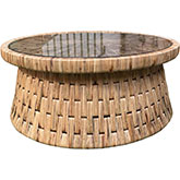 Drum Coffee Table in Woven Water Hyacinth & Clear Glass