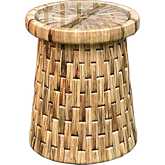 Drum End Table in Woven Water Hyacinth & Clear Glass