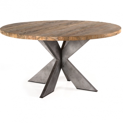 Emely 59" Round Dining Table in Salvaged, Recycled & Reclaimed Teak on Iron Legs